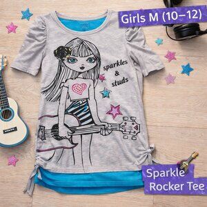 ⭐ Canyon River Blues Girls Guitar Graphic Tee Sparkle Rocker Tween Shirt Size M